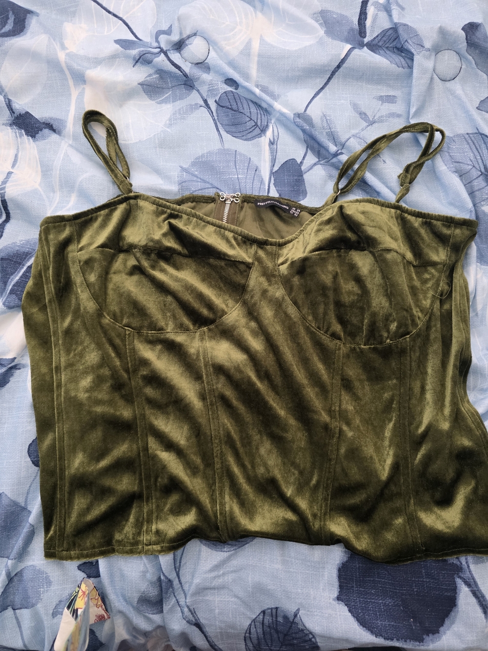 PrettyLittleThing Olive Green Velvet Cami